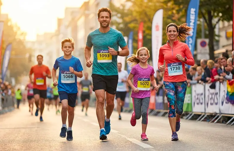 Une famille qui participe à une course à pied avec top course